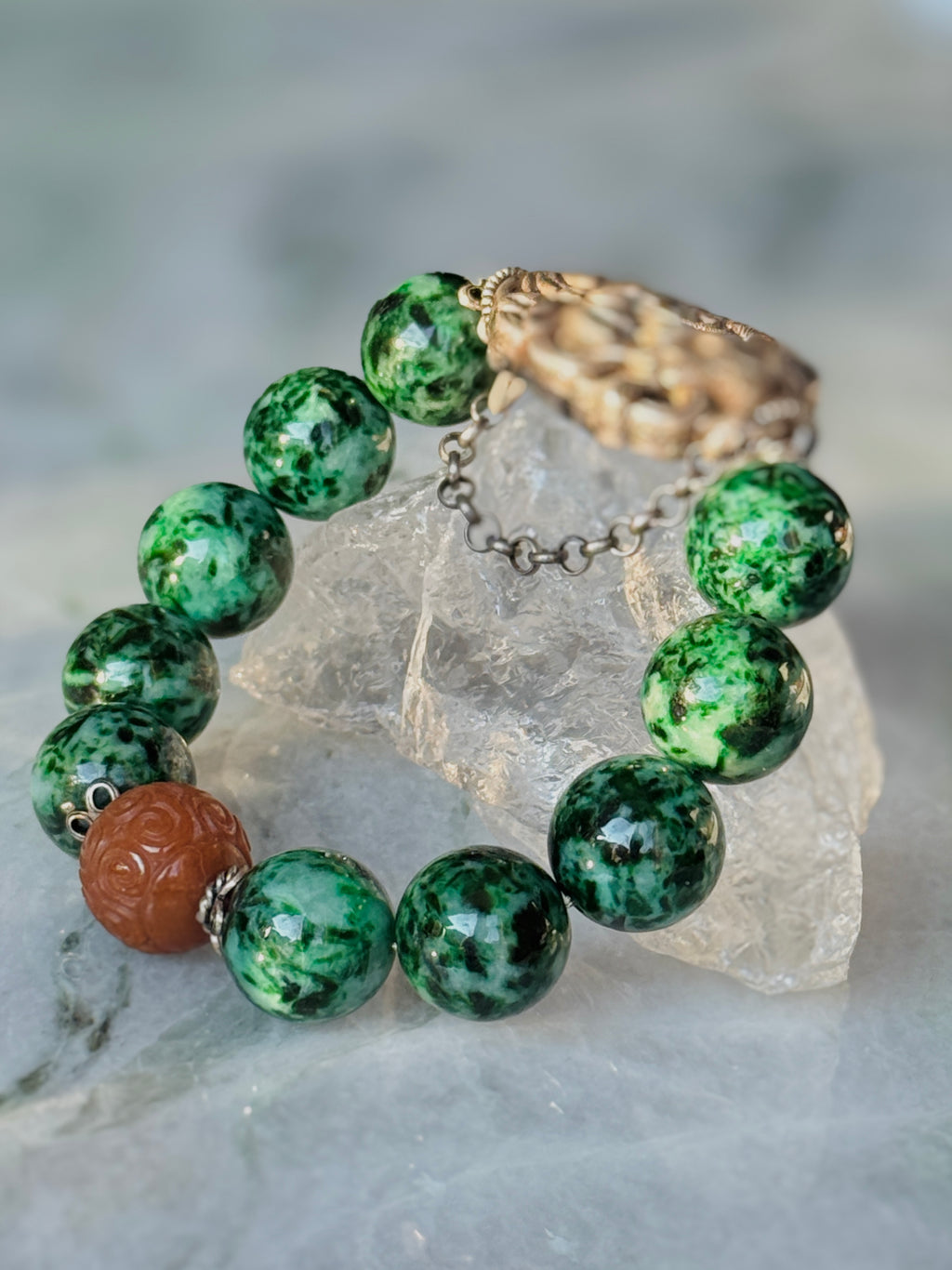 Endless Summer · Jade Bracelet | Dark Green Jadeite & Red Jade | “Endless Green, Radiant Red” | One-of-a-kind