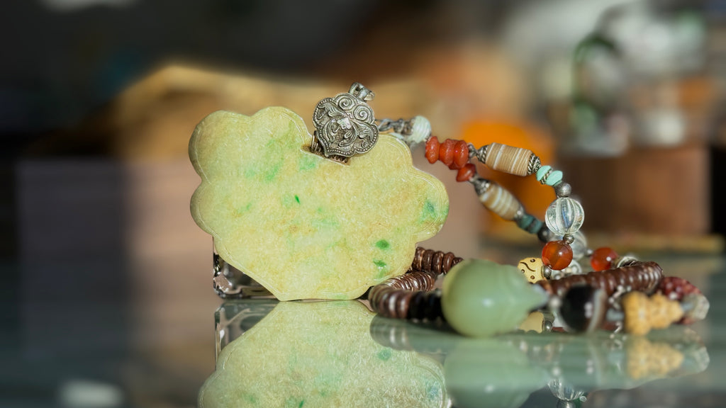 Queen of Green Spades ·  Yellow & Green Jade Necklace | Auspicious Chinese Jade Pendant | One-of-a-kind
