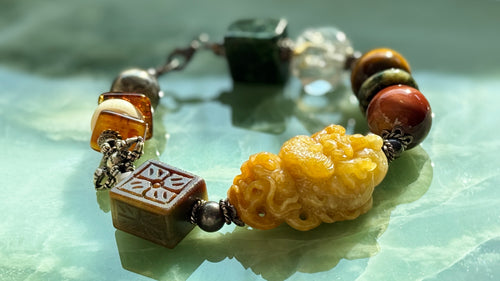 Ascendance · Emperial Yellow Dragon Jade Bracelet | Hand-Carved| Amber • 925 Silver | One-of-a-kind