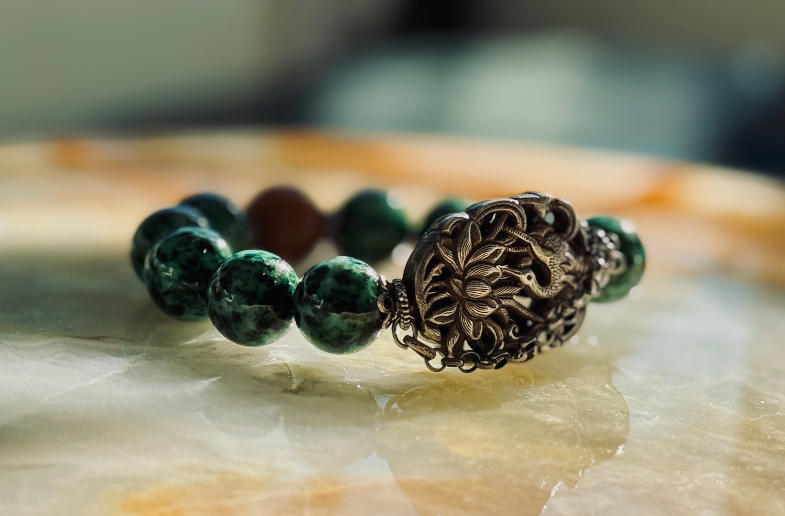Endless Summer · Jade Bracelet | Dark Green Jadeite & Red Jade | “Endless Green, Radiant Red” | One-of-a-kind
