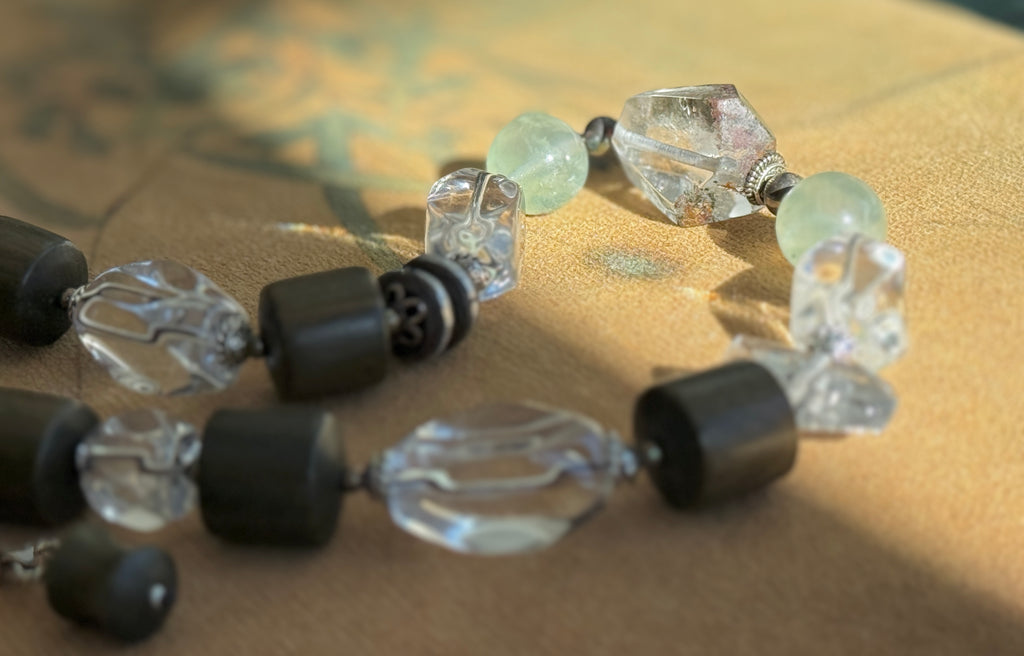 Clearflow· Handcrafted Green Phantom Quartz Necklace | Prehnite • White Quartz • Sandalwood • 925 Silver | One-of-a-kind