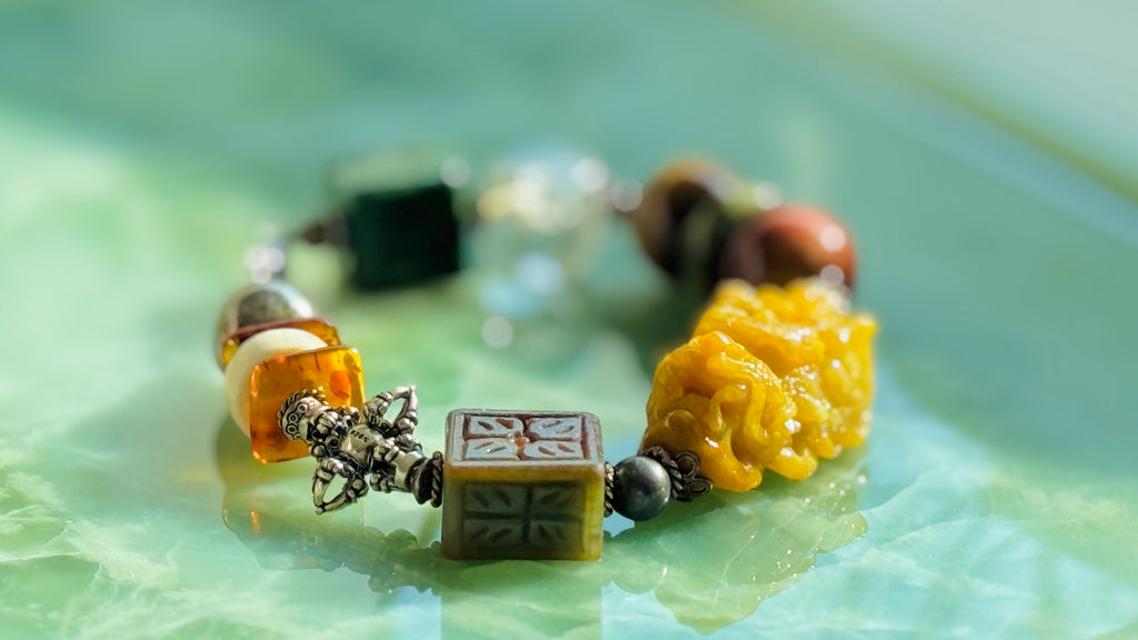 Ascendance · Emperial Yellow Dragon Jade Bracelet | Hand-Carved| Amber • 925 Silver | One-of-a-kind