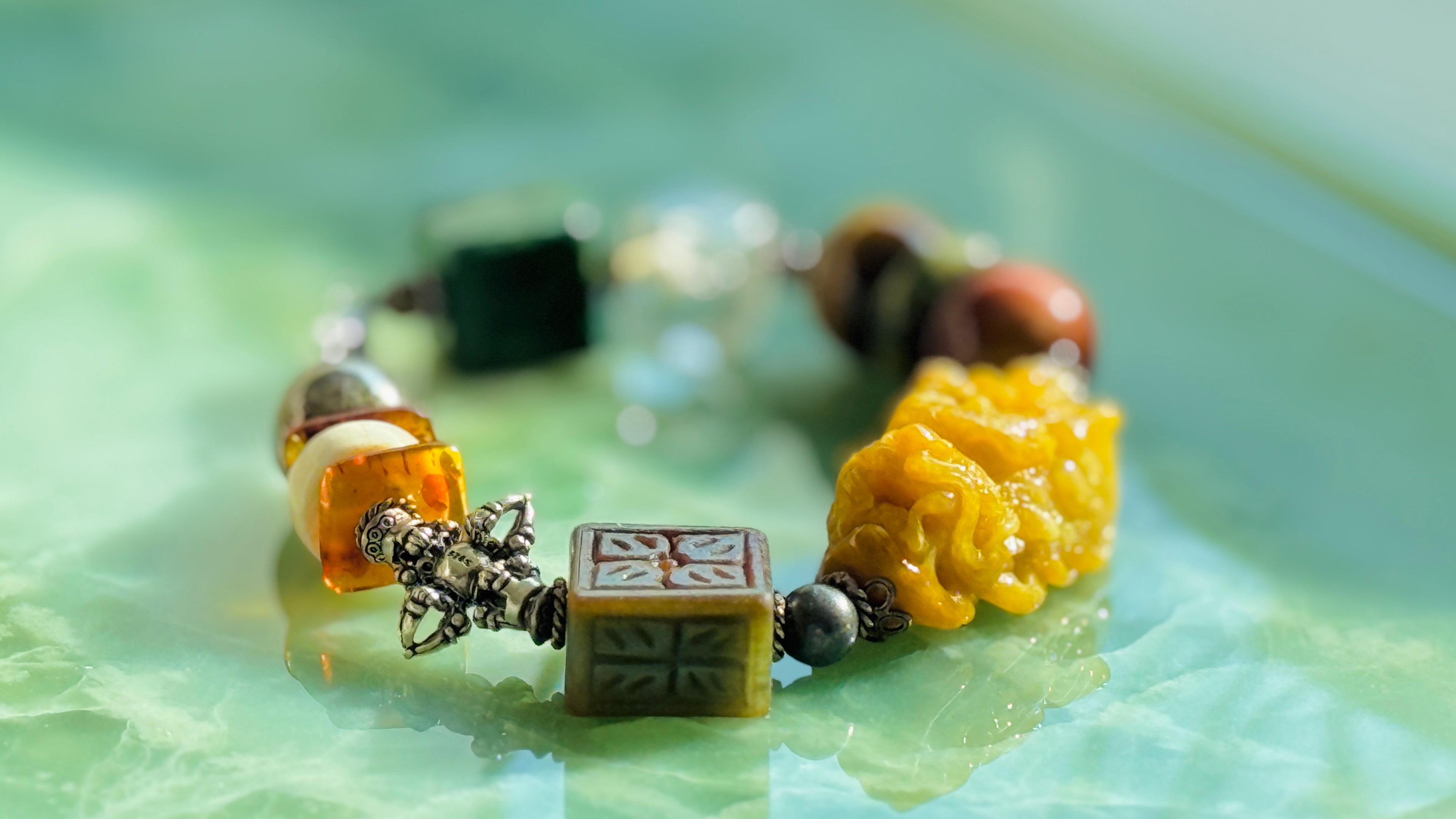 Ascendance · Emperial Yellow Dragon Jade Bracelet | Hand-Carved| Amber • 925 Silver | One-of-a-kind