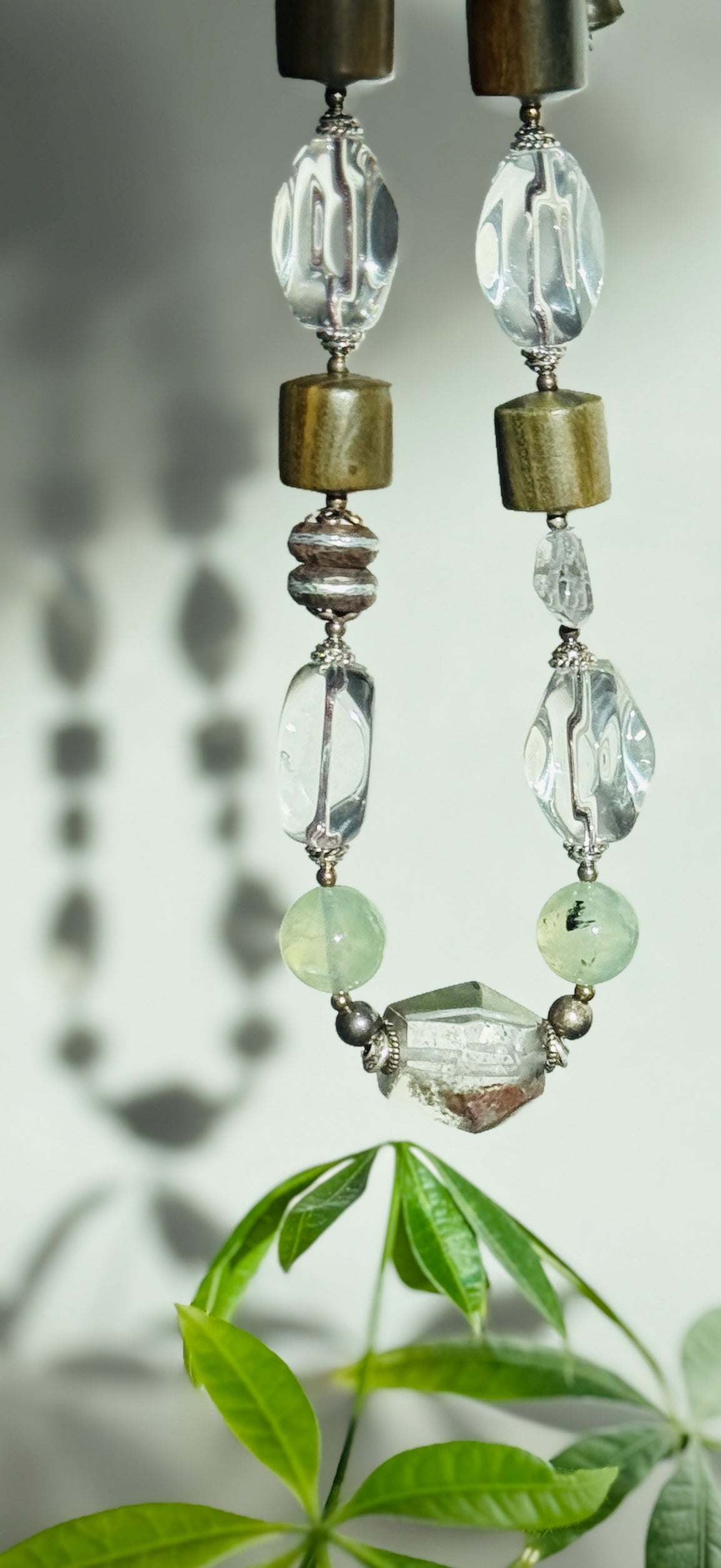 Clearflow· Handcrafted Green Phantom Quartz Necklace | Prehnite • White Quartz • Sandalwood • 925 Silver | One-of-a-kind