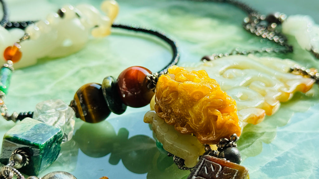 Ascendance · Emperial Yellow Dragon Jade Bracelet | Hand-Carved| Amber • 925 Silver | One-of-a-kind