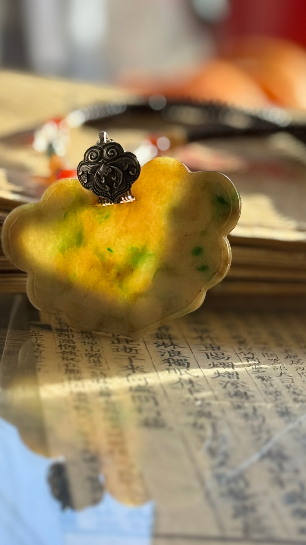 Queen of Green Spades ·  Yellow & Green Jade Necklace | Auspicious Chinese Jade Pendant | One-of-a-kind