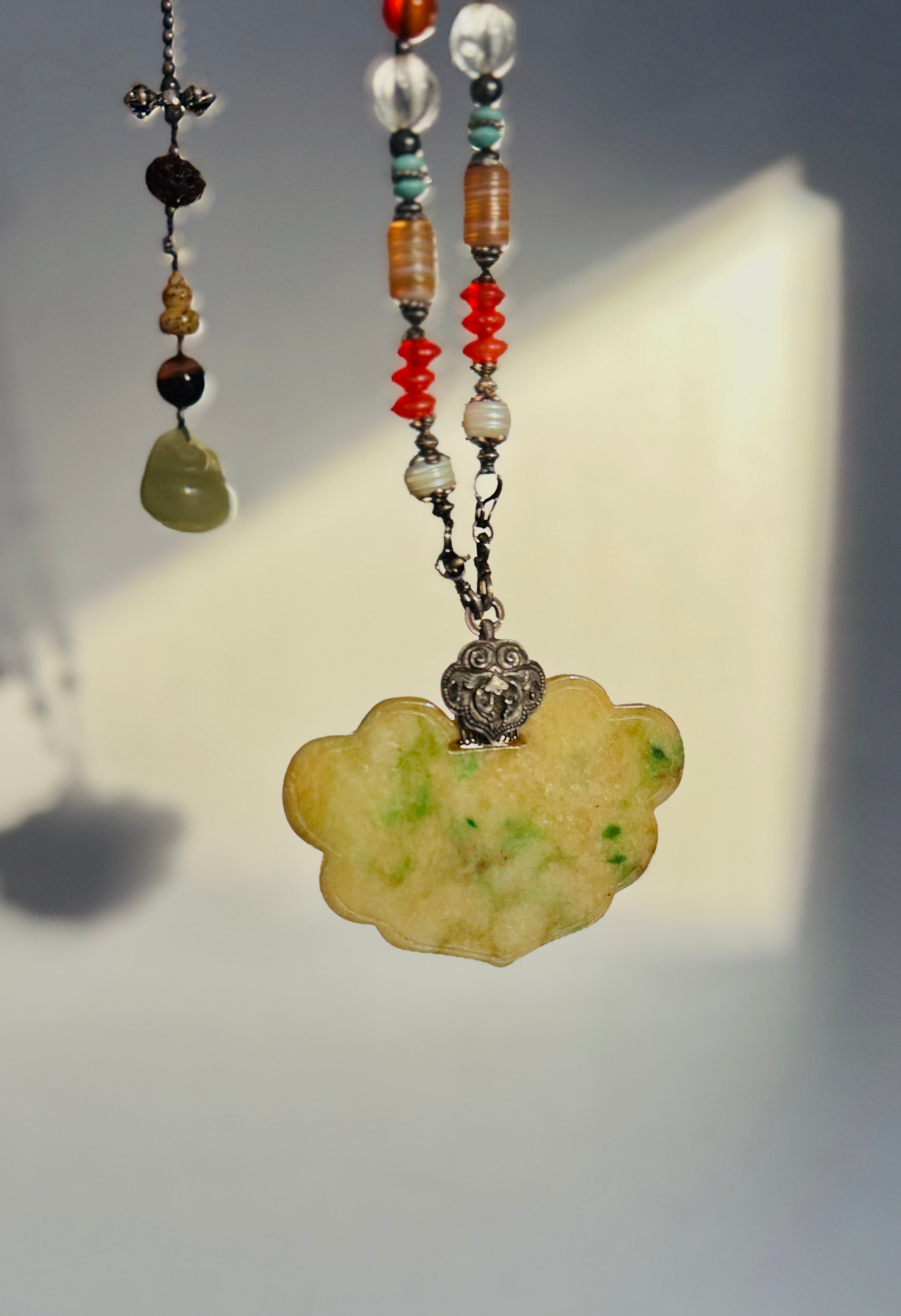 Queen of Green Spades ·  Yellow & Green Jade Necklace | Auspicious Chinese Jade Pendant | One-of-a-kind