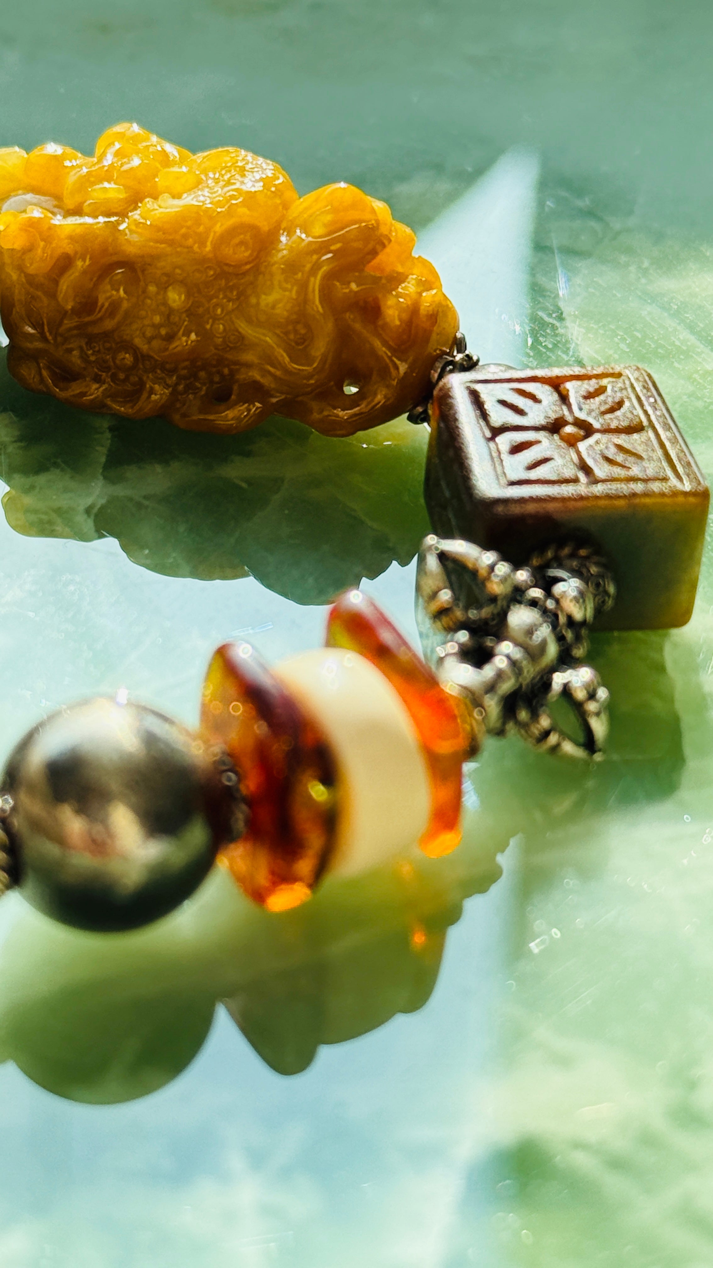 Ascendance · Emperial Yellow Dragon Jade Bracelet | Hand-Carved| Amber • 925 Silver | One-of-a-kind