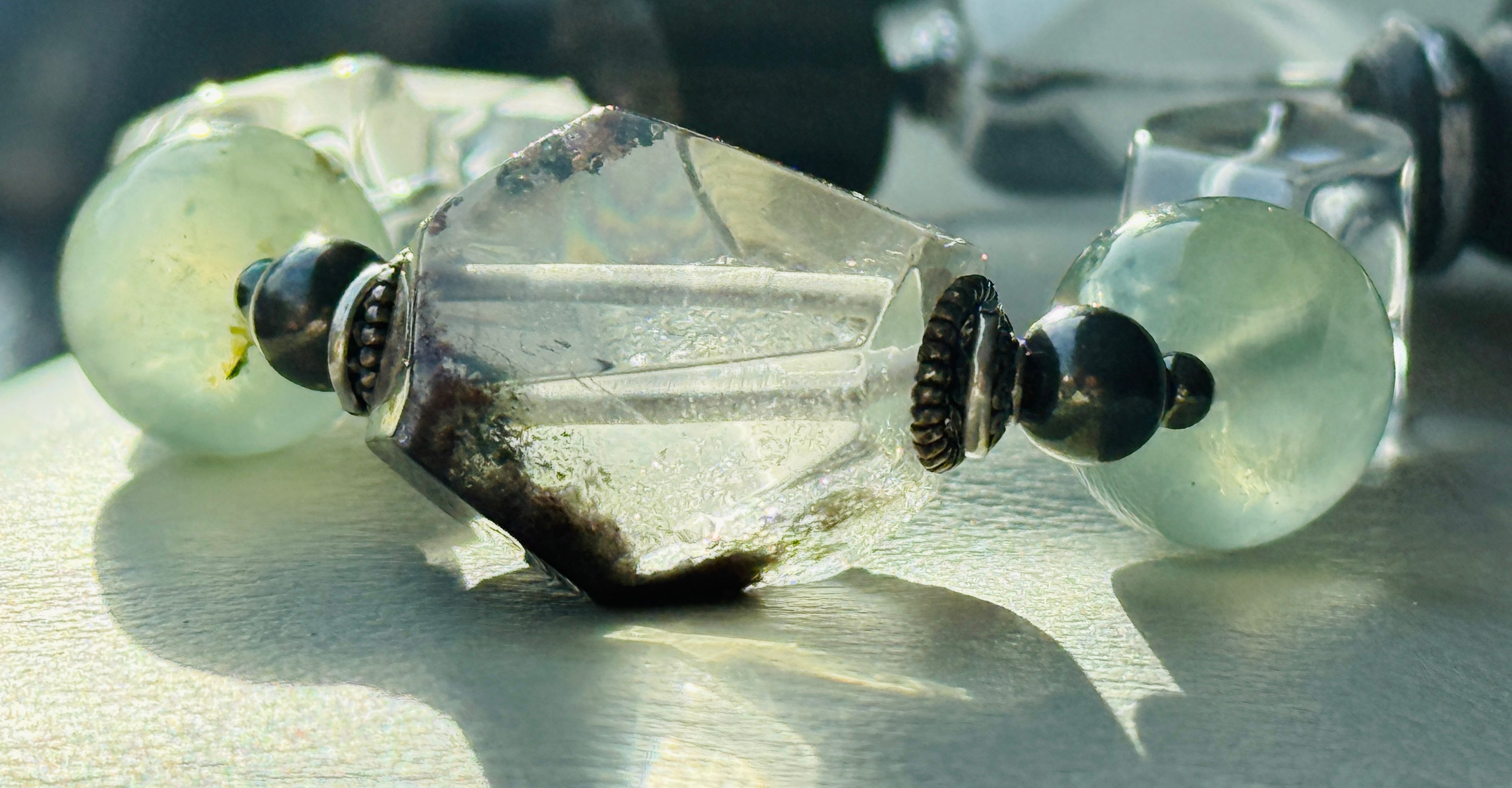 Clearflow· Handcrafted Green Phantom Quartz Necklace | Prehnite • White Quartz • Sandalwood • 925 Silver | One-of-a-kind