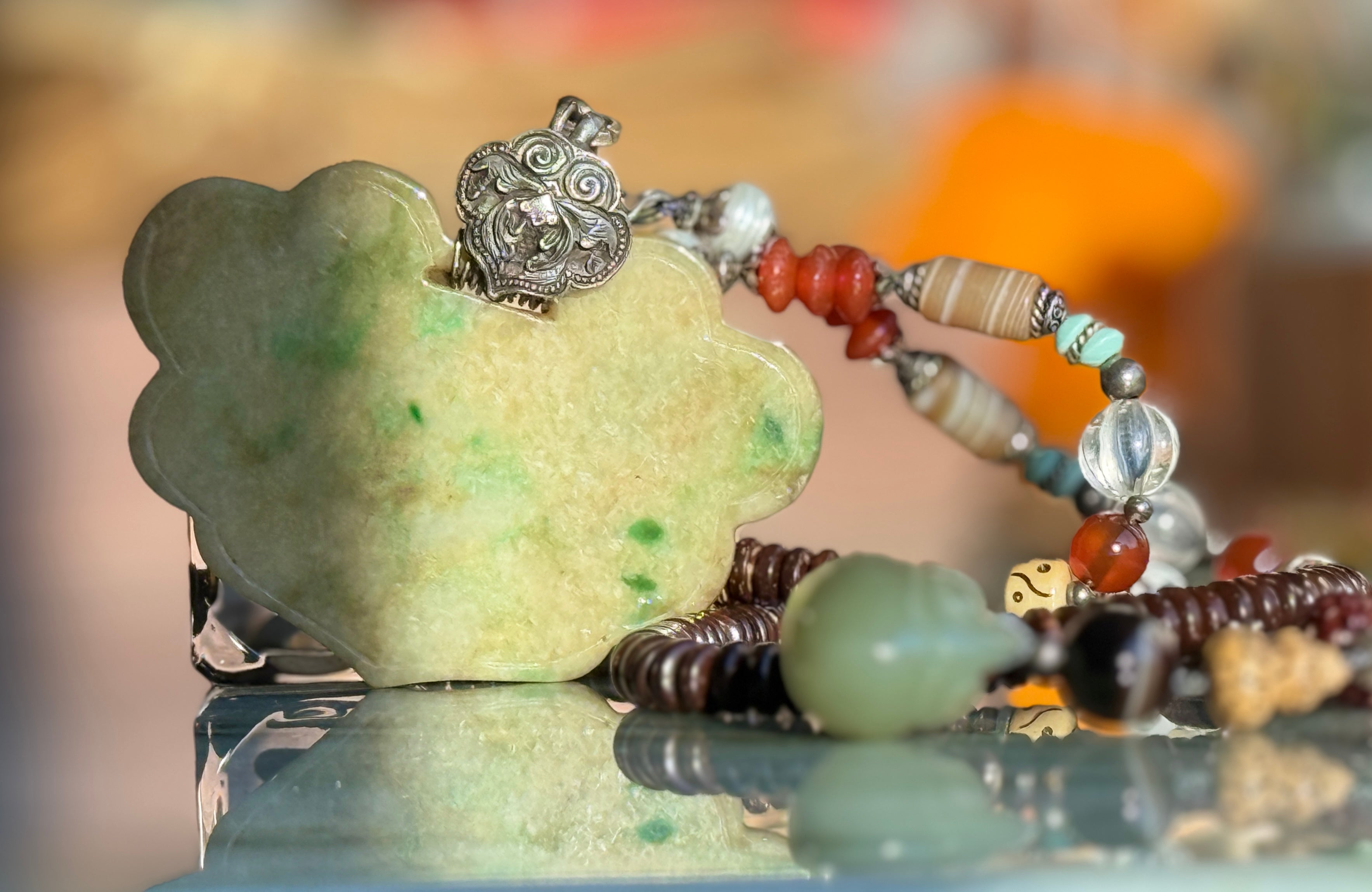 Queen of Green Spades ·  Yellow & Green Jade Necklace | Auspicious Chinese Jade Pendant | One-of-a-kind