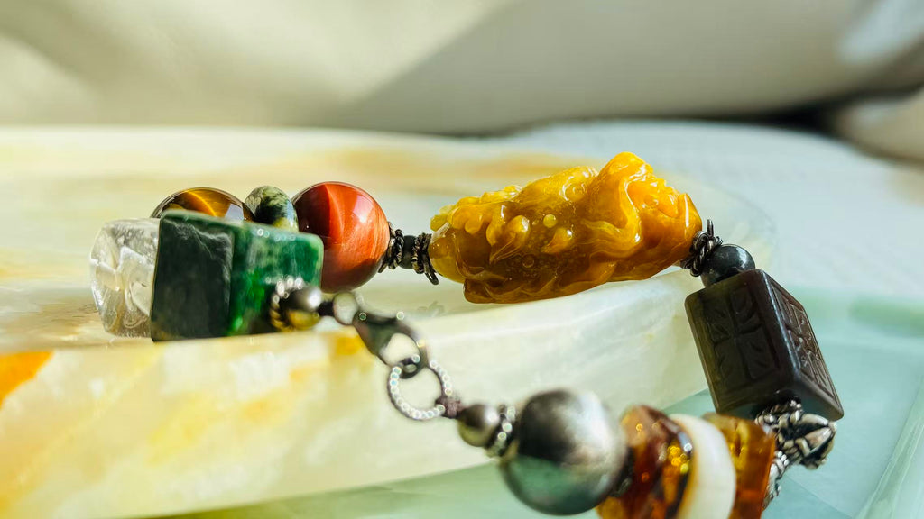 Ascendance · Emperial Yellow Dragon Jade Bracelet | Hand-Carved| Amber • 925 Silver | One-of-a-kind