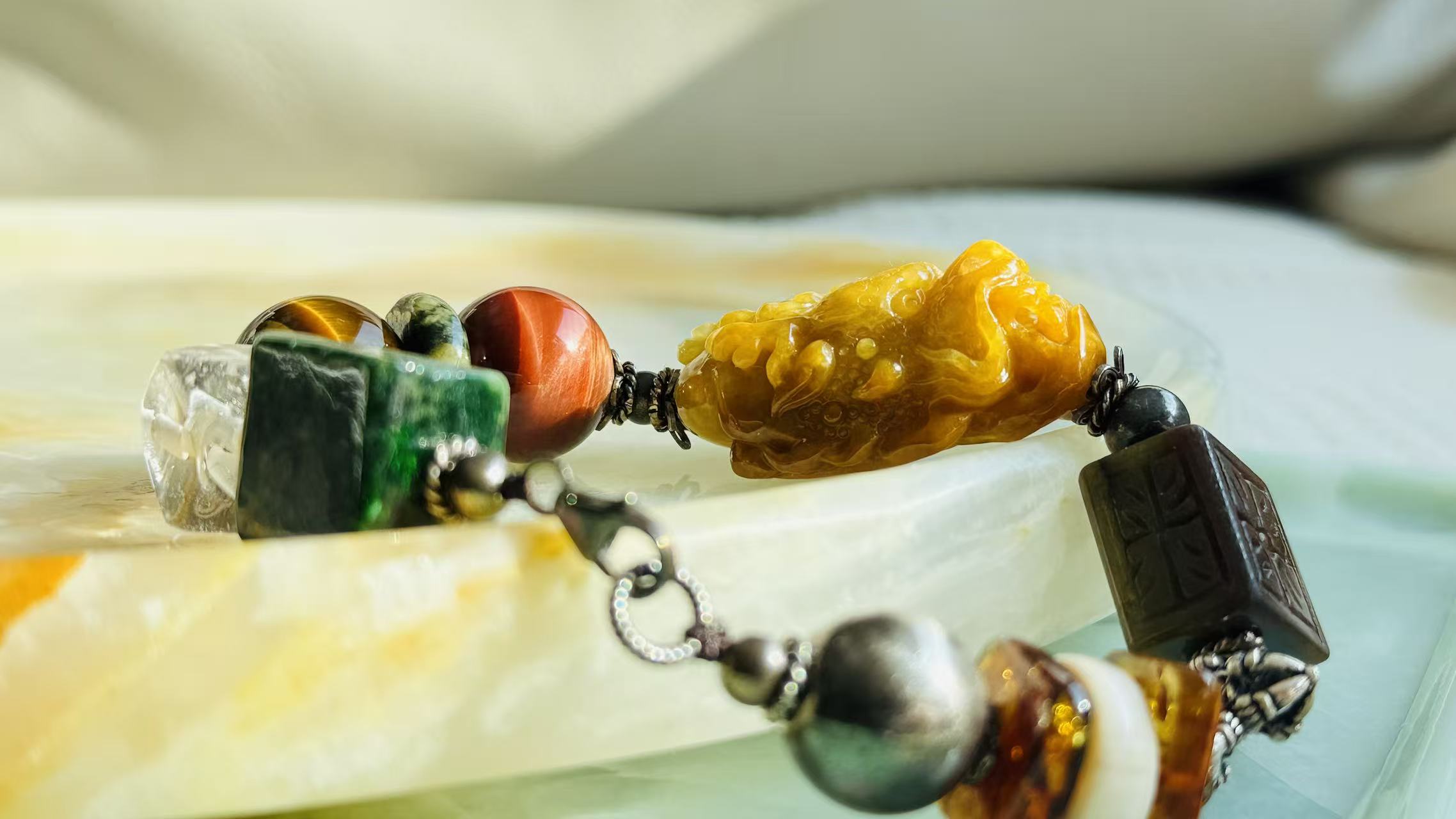 Ascendance · Emperial Yellow Dragon Jade Bracelet | Hand-Carved| Amber • 925 Silver | One-of-a-kind
