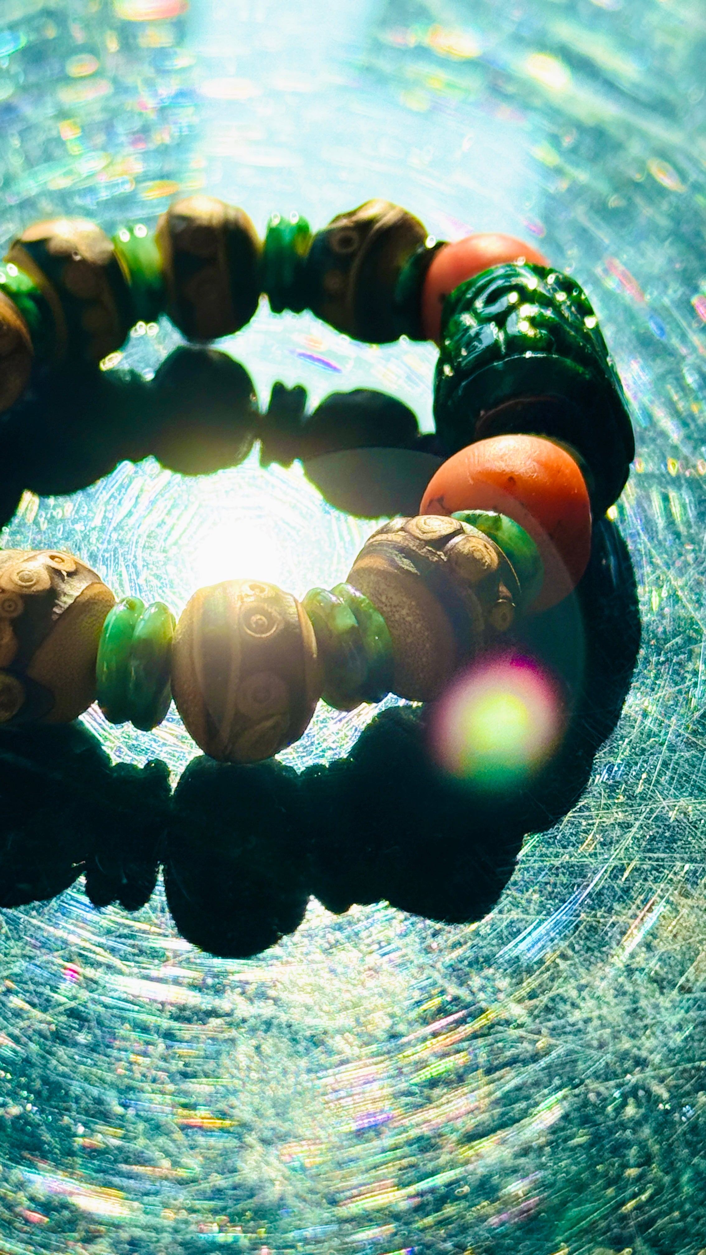 Summervale · One-of-a-Kind Jade & Vintage Bead Bracelet | Carved Green Jade • Vintage Red Beads • Bamboo Nail Beads | One-of-a-kind