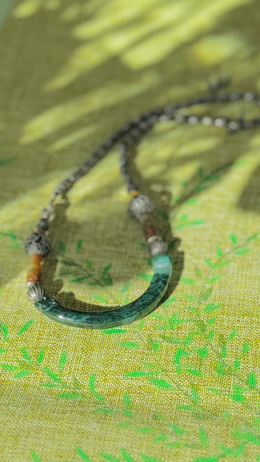 Interval · Antique Jade Arc Necklace | Hand-Carved Green Jade • Aged Silver| One-of-a-kind
