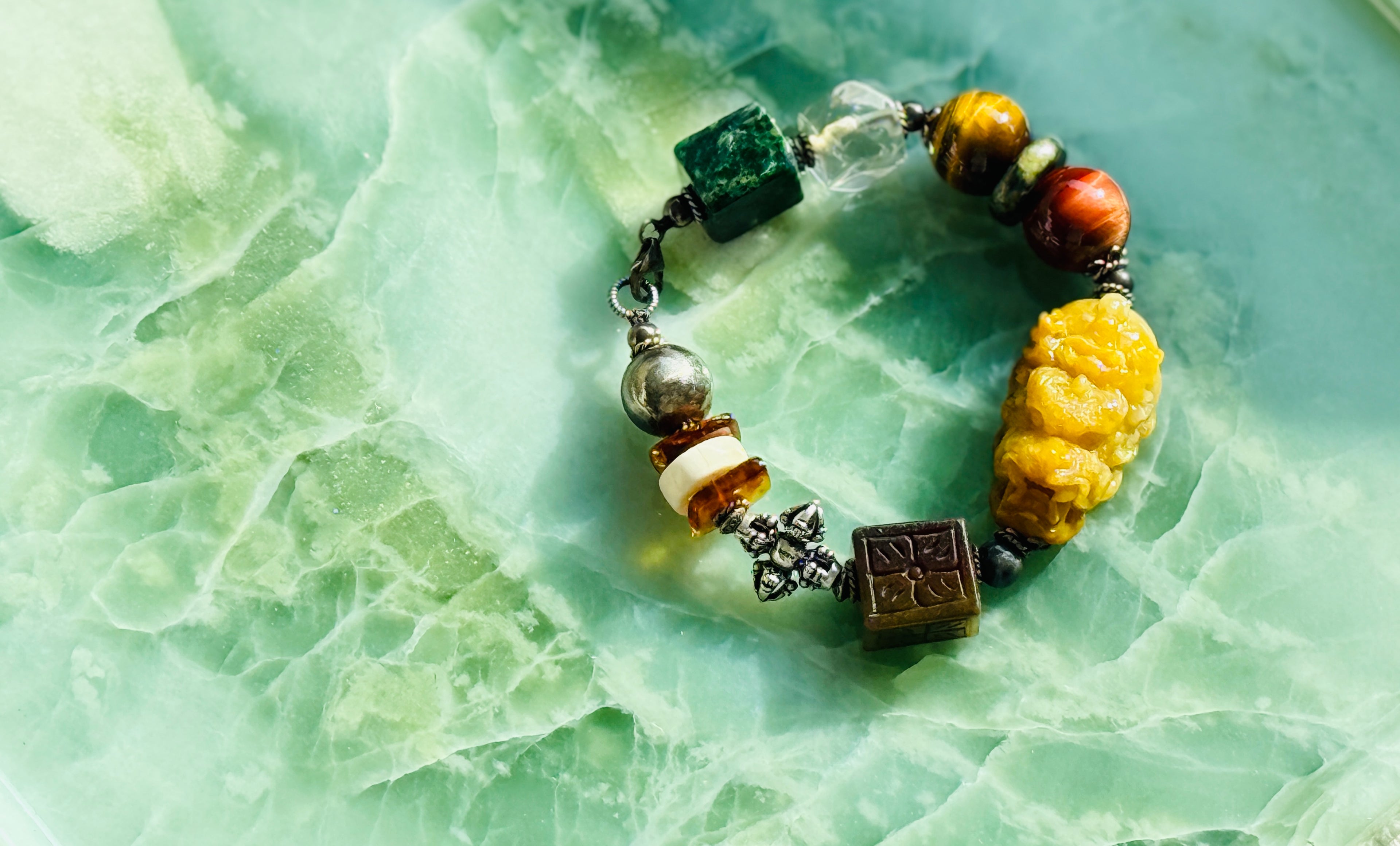 Ascendance · Emperial Yellow Dragon Jade Bracelet | Hand-Carved| Amber • 925 Silver | One-of-a-kind