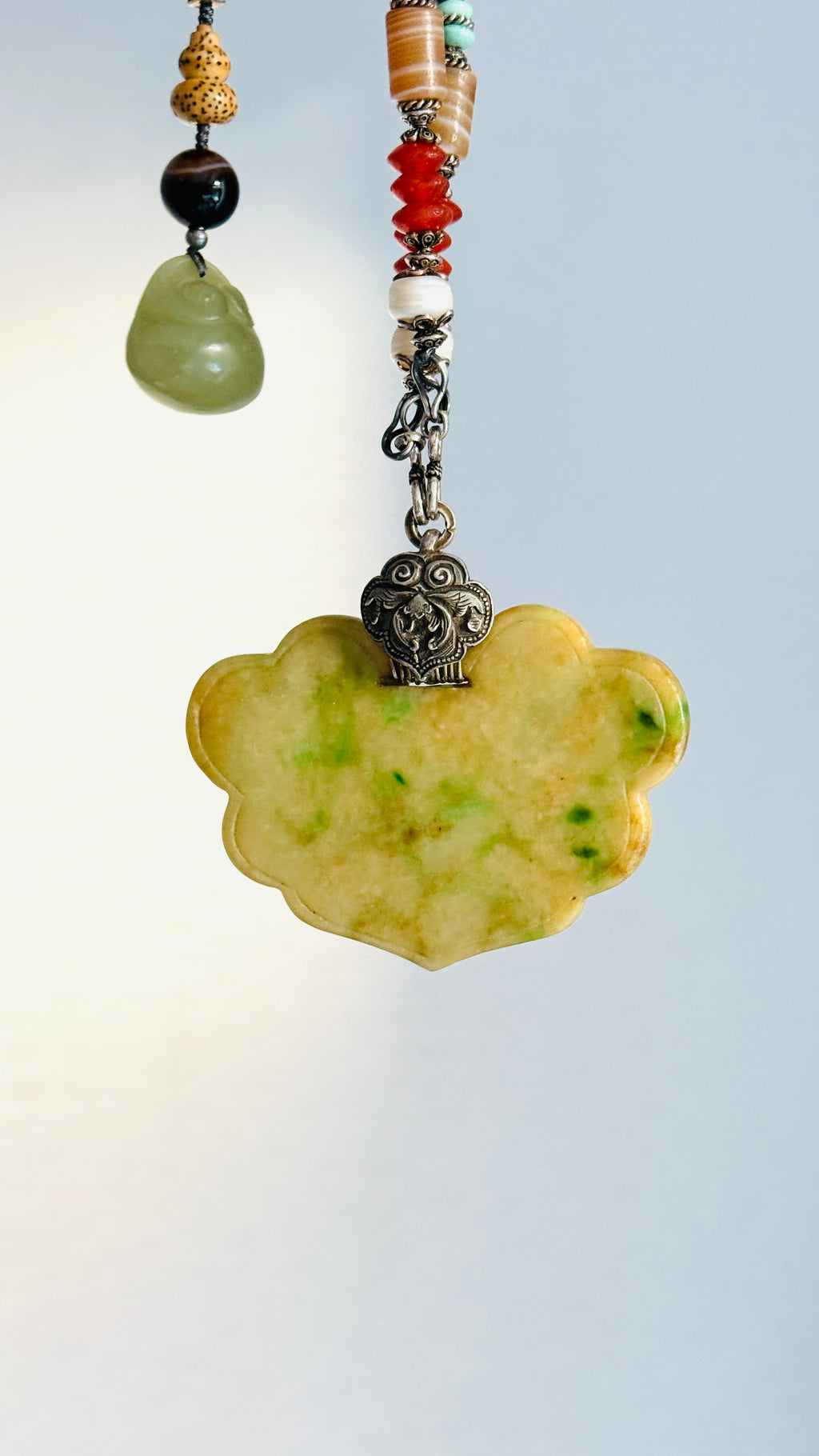Queen of Green Spades ·  Yellow & Green Jade Necklace | Auspicious Chinese Jade Pendant | One-of-a-kind