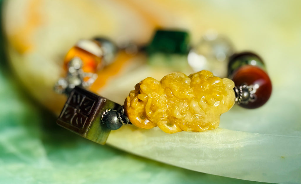 Ascendance · Emperial Yellow Dragon Jade Bracelet | Hand-Carved| Amber • 925 Silver | One-of-a-kind