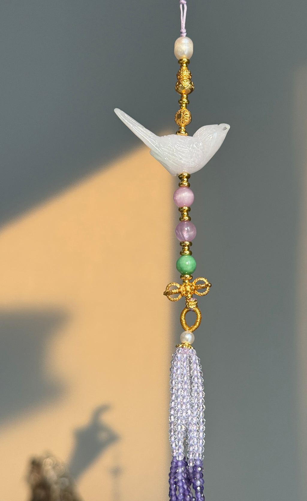 Luck & Fortune Chain · Pearl & Jade Crossbody Chain with Embroidered Gourd