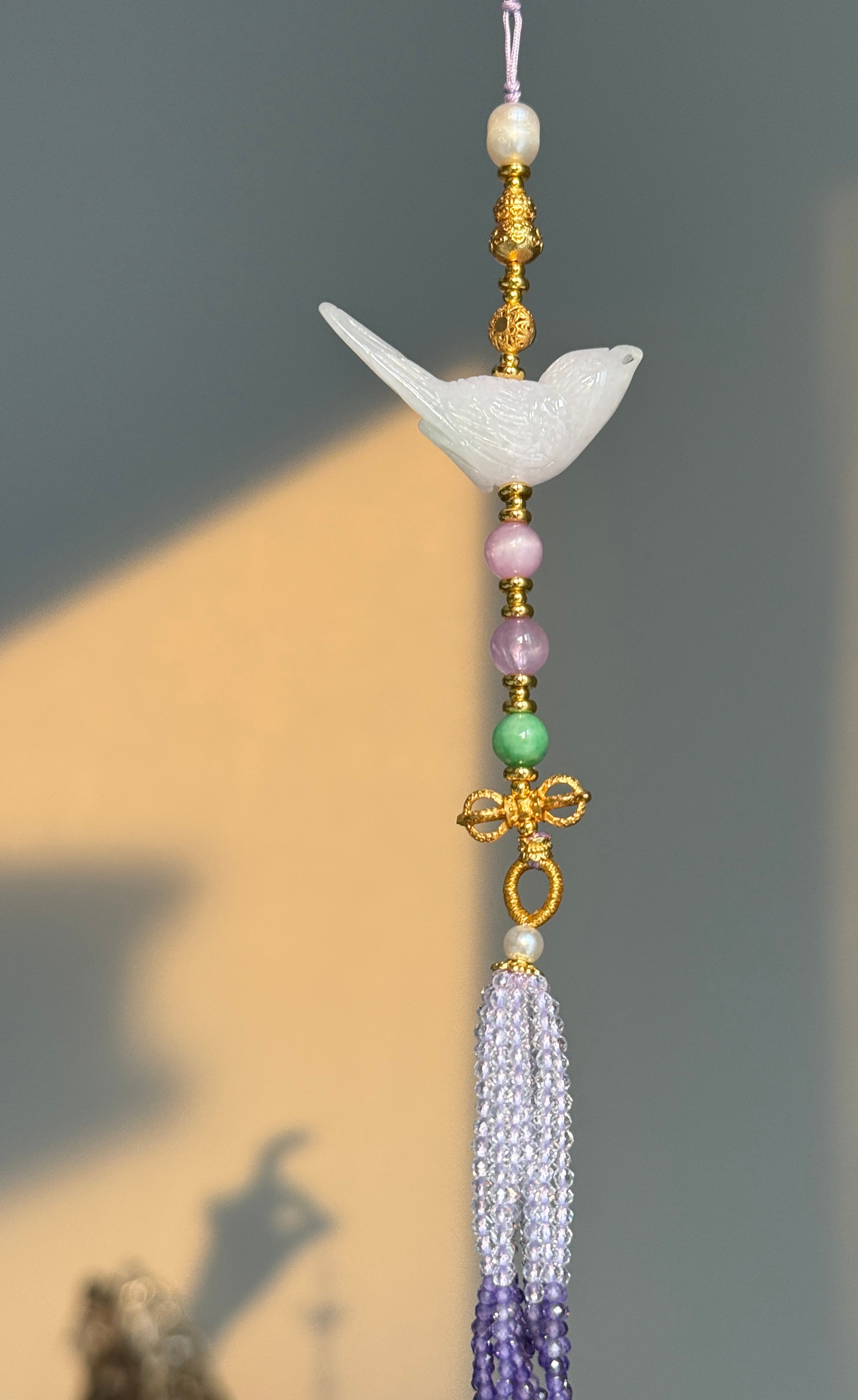 Luck & Fortune Chain · Pearl & Jade Crossbody Chain with Embroidered Gourd