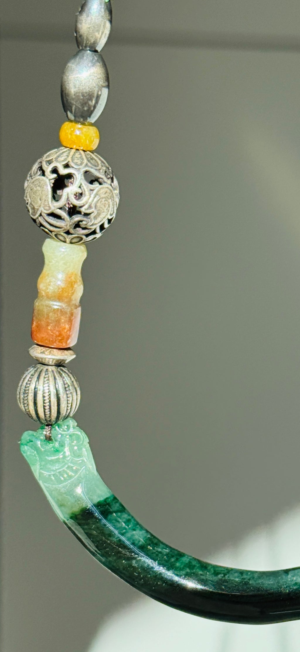 Interval · Antique Jade Arc Necklace | Hand-Carved Green Jade • Aged Silver| One-of-a-kind