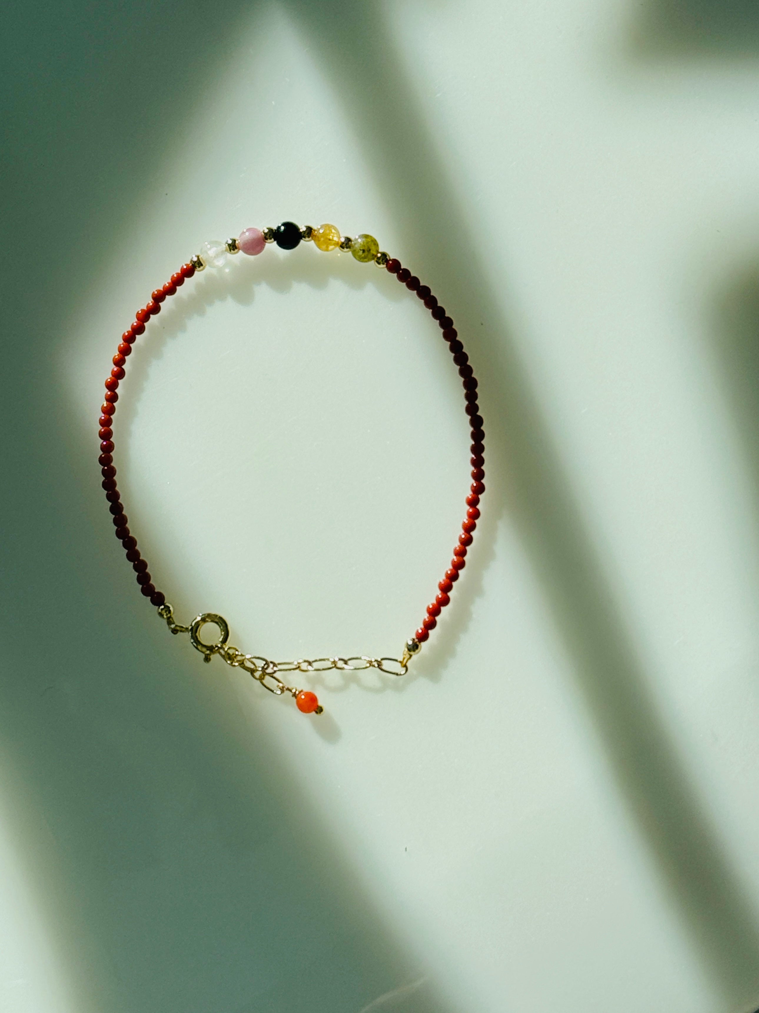 Vermilion · Natural south red agate and natural tourmaline Bracelet