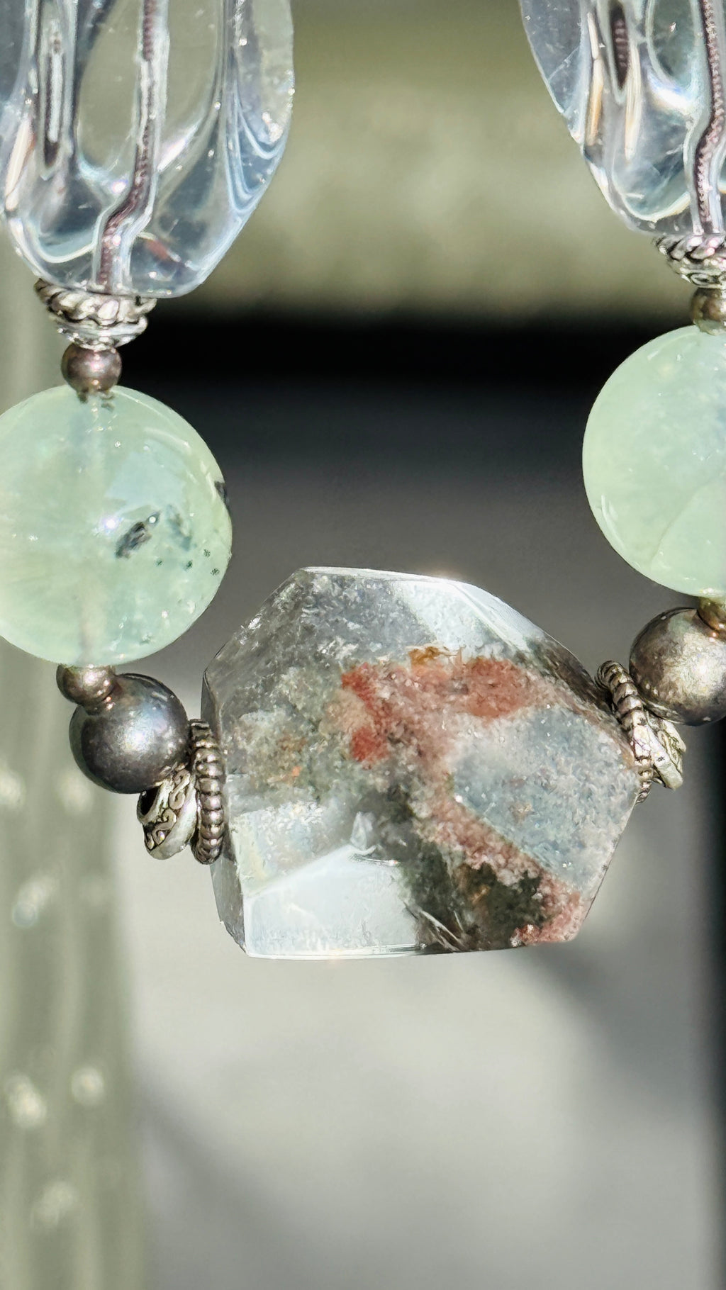 Clearflow· Handcrafted Green Phantom Quartz Necklace | Prehnite • White Quartz • Sandalwood • 925 Silver | One-of-a-kind