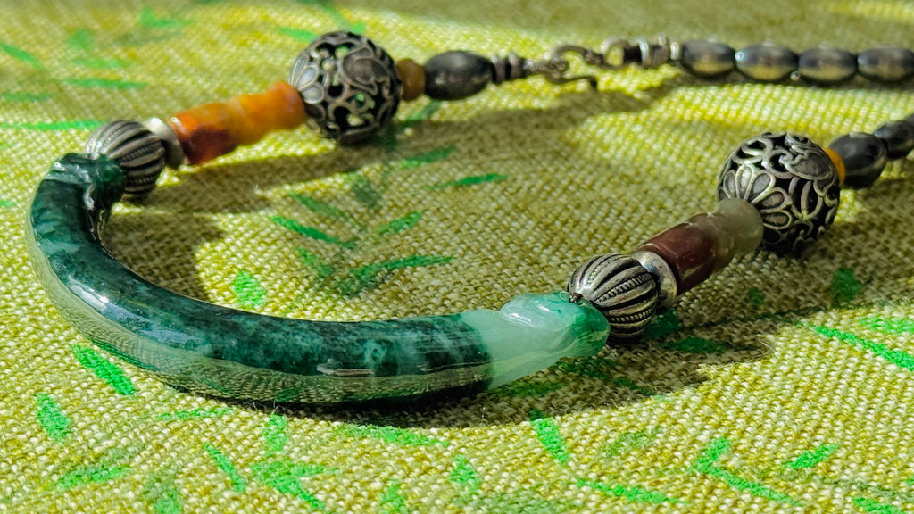 Interval · Antique Jade Arc Necklace | Hand-Carved Green Jade • Aged Silver| One-of-a-kind