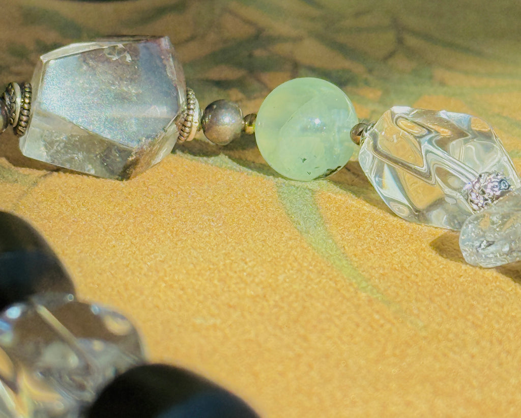 Clearflow· Handcrafted Green Phantom Quartz Necklace | Prehnite • White Quartz • Sandalwood • 925 Silver | One-of-a-kind