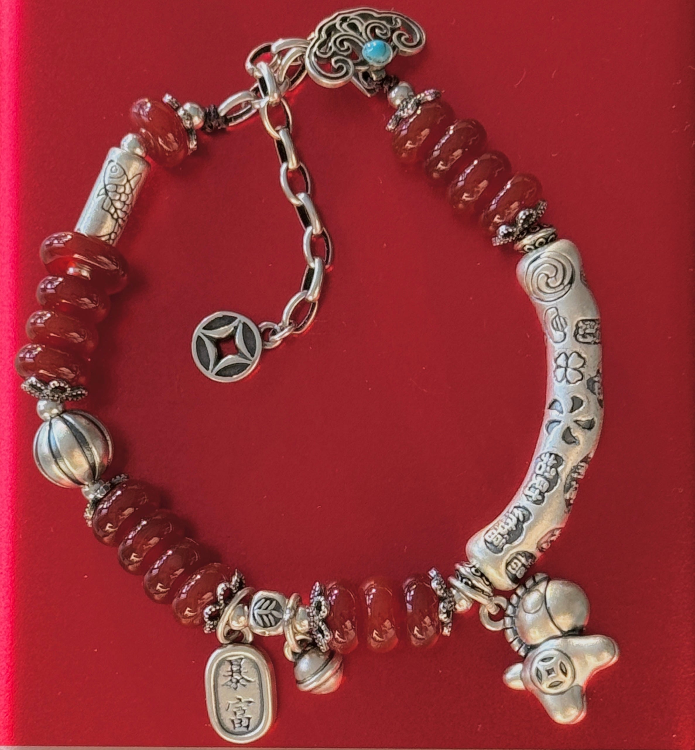 Abundance · Zodiac Horse Agate & Turquoise Sterling Silver Bracelet