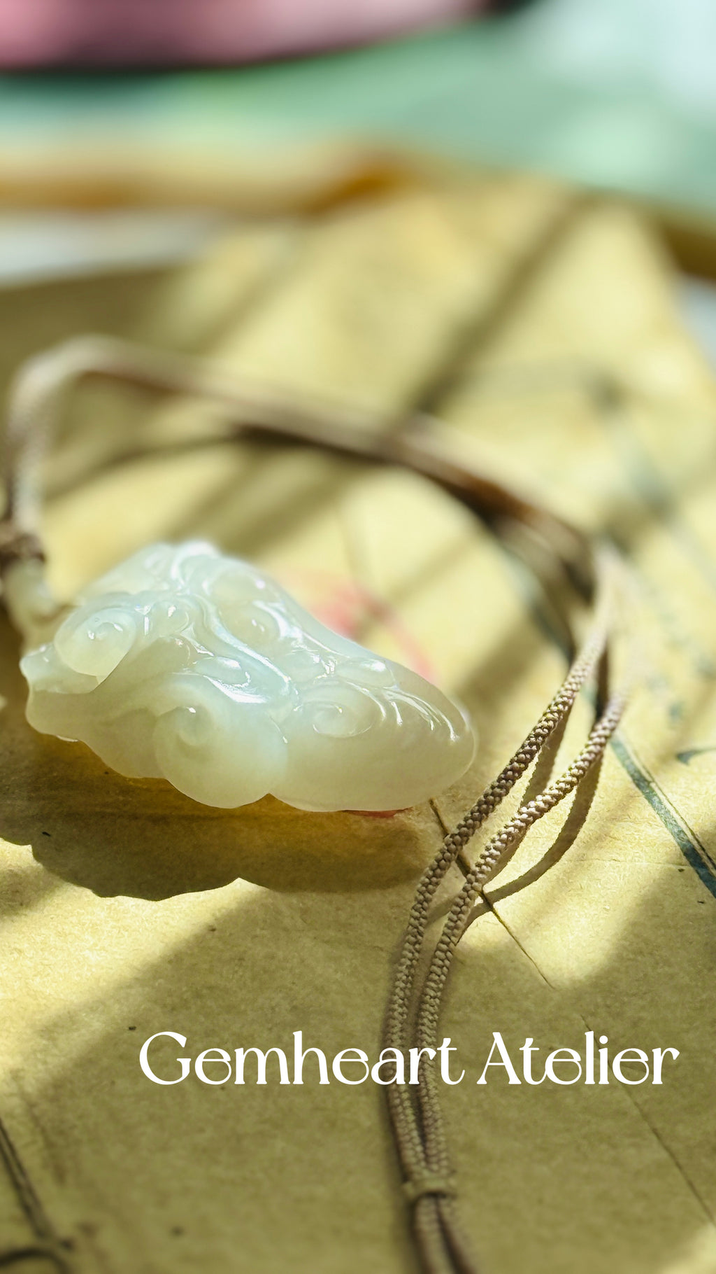 Snowtrace · Hand-Carved White Jade Amulet Pendant | Lucky Cloud Guardian | Natural Hetian Style Jade | One-of-a-kind-pieces