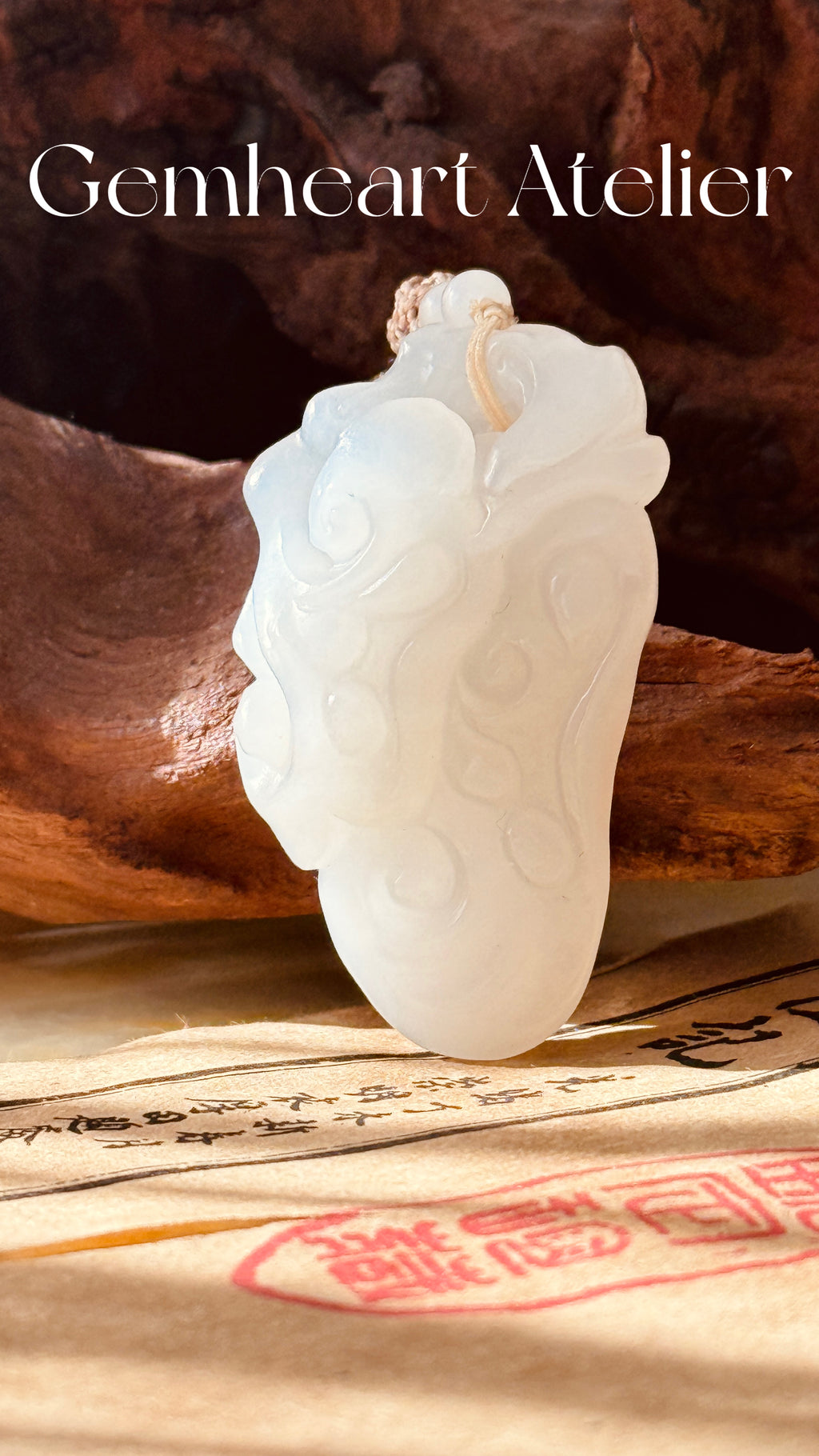 Snowtrace · Hand-Carved White Jade Amulet Pendant | Lucky Cloud Guardian | Natural Hetian Style Jade | One-of-a-kind-pieces