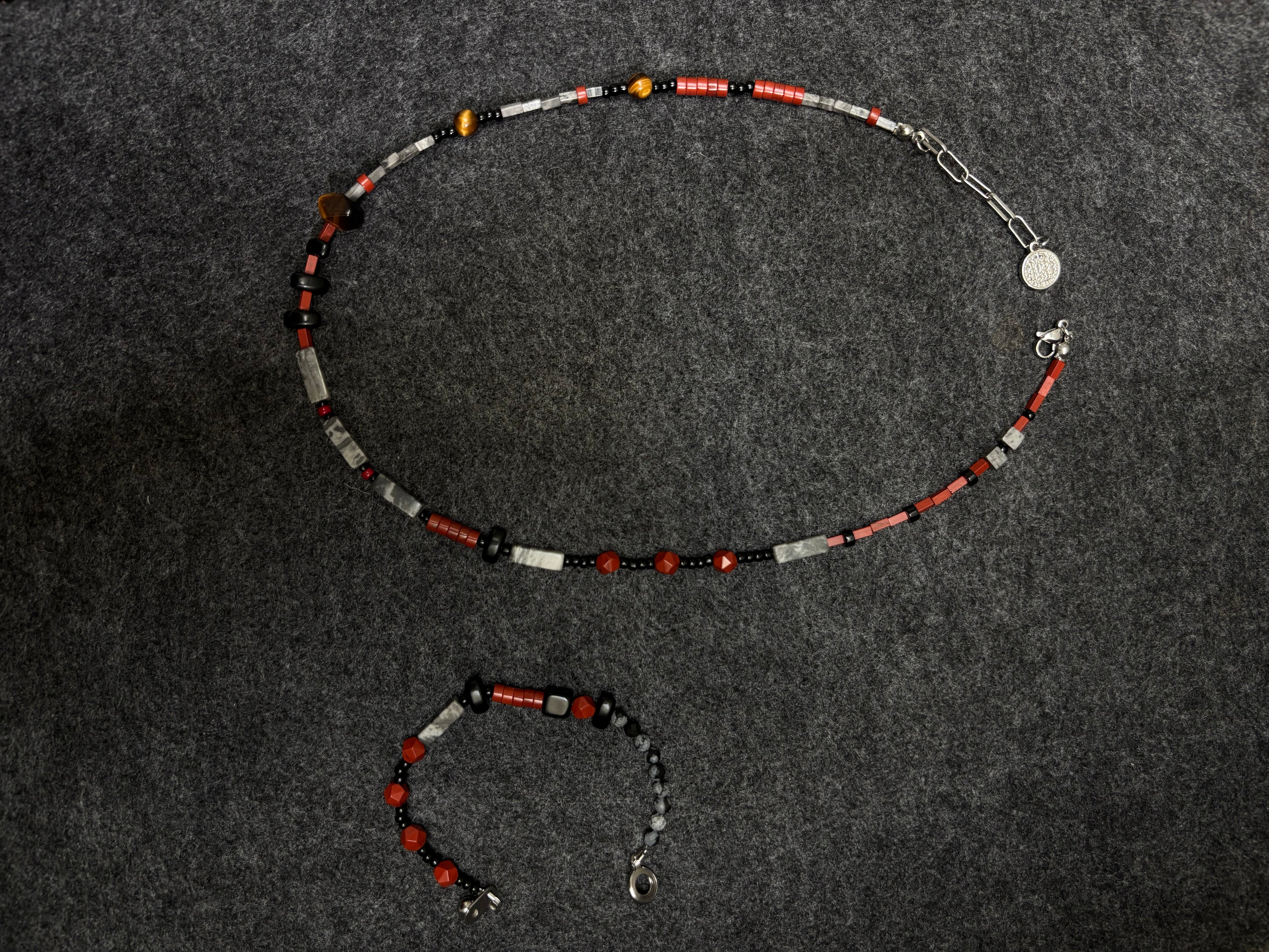 Rockfire Set Necklace + Bracelet Gender Neutral Handmade Jewelry Set