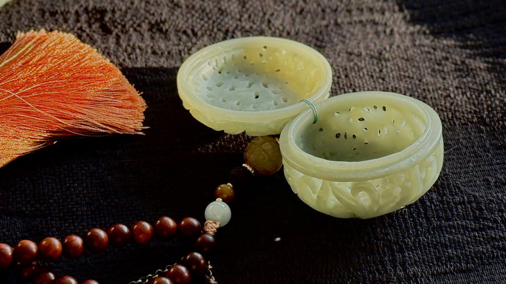 Moonlight Vessel · Hand-Carved Hetian Jade Incense Box | Openwork Jade Sachet | Song-Style | One-of-a-kind