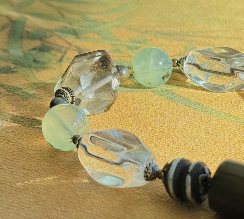 Clearflow· Handcrafted Green Phantom Quartz Necklace | Prehnite • White Quartz • Sandalwood • 925 Silver | One-of-a-kind
