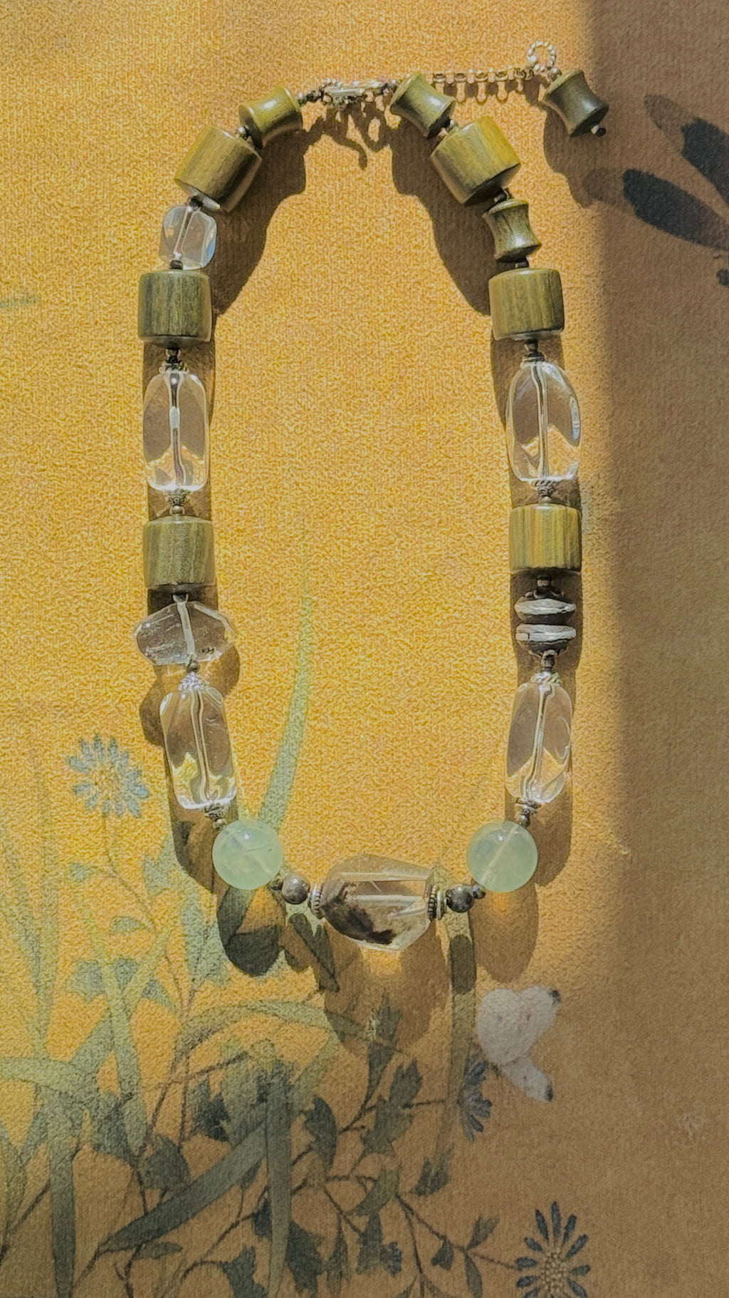 Clearflow· Handcrafted Green Phantom Quartz Necklace | Prehnite • White Quartz • Sandalwood • 925 Silver | One-of-a-kind
