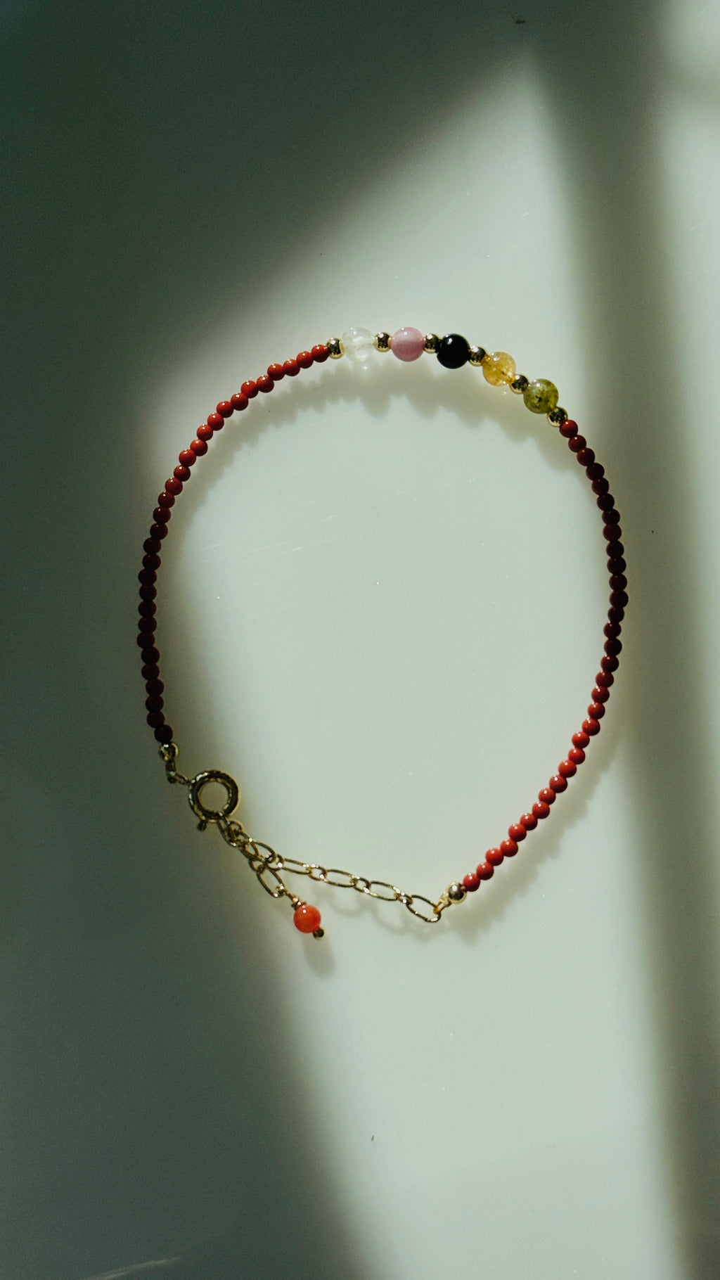 Vermilion · Natural south red agate and natural tourmaline Bracelet