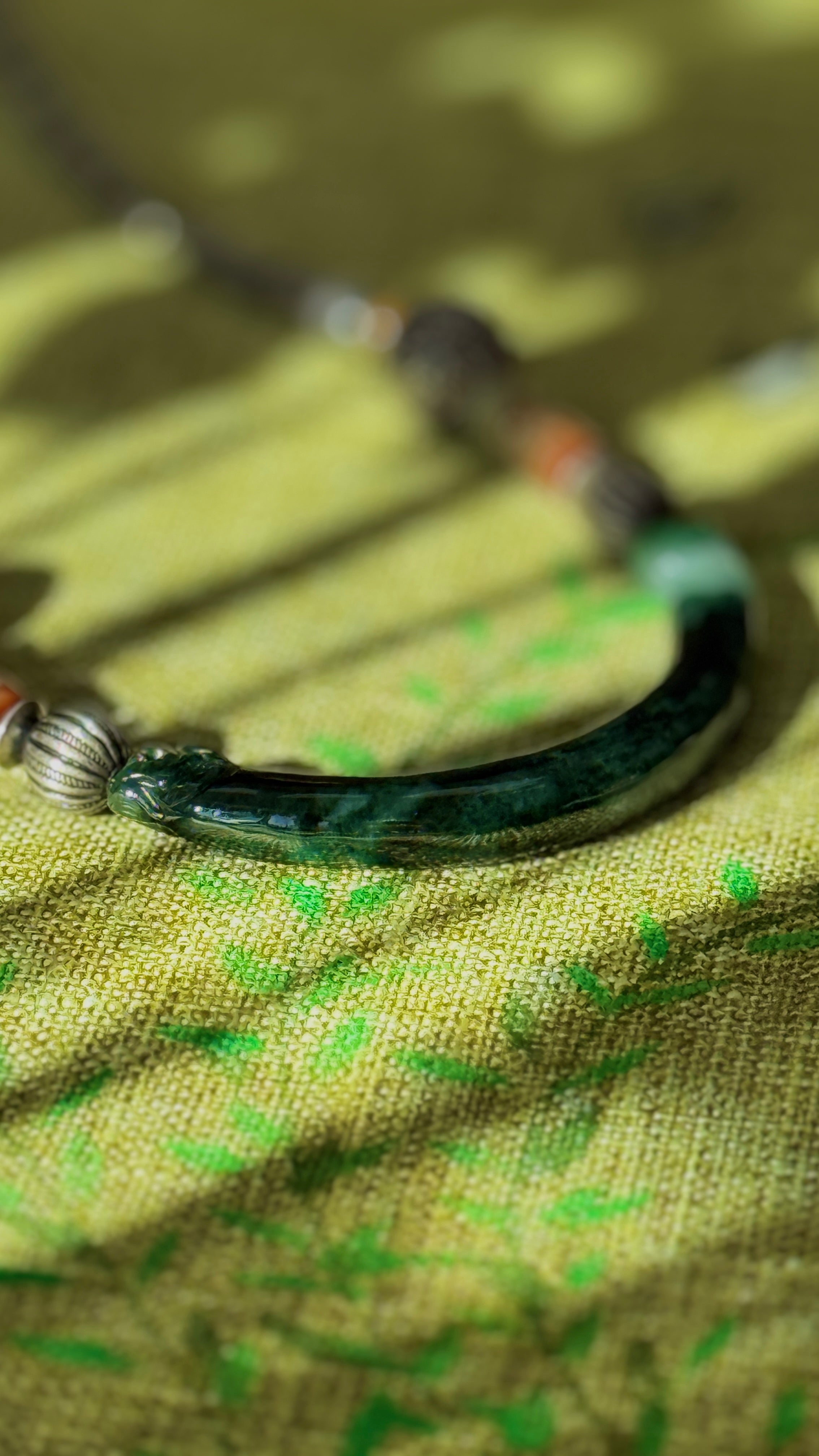 Interval · Antique Jade Arc Necklace | Hand-Carved Green Jade • Aged Silver| One-of-a-kind