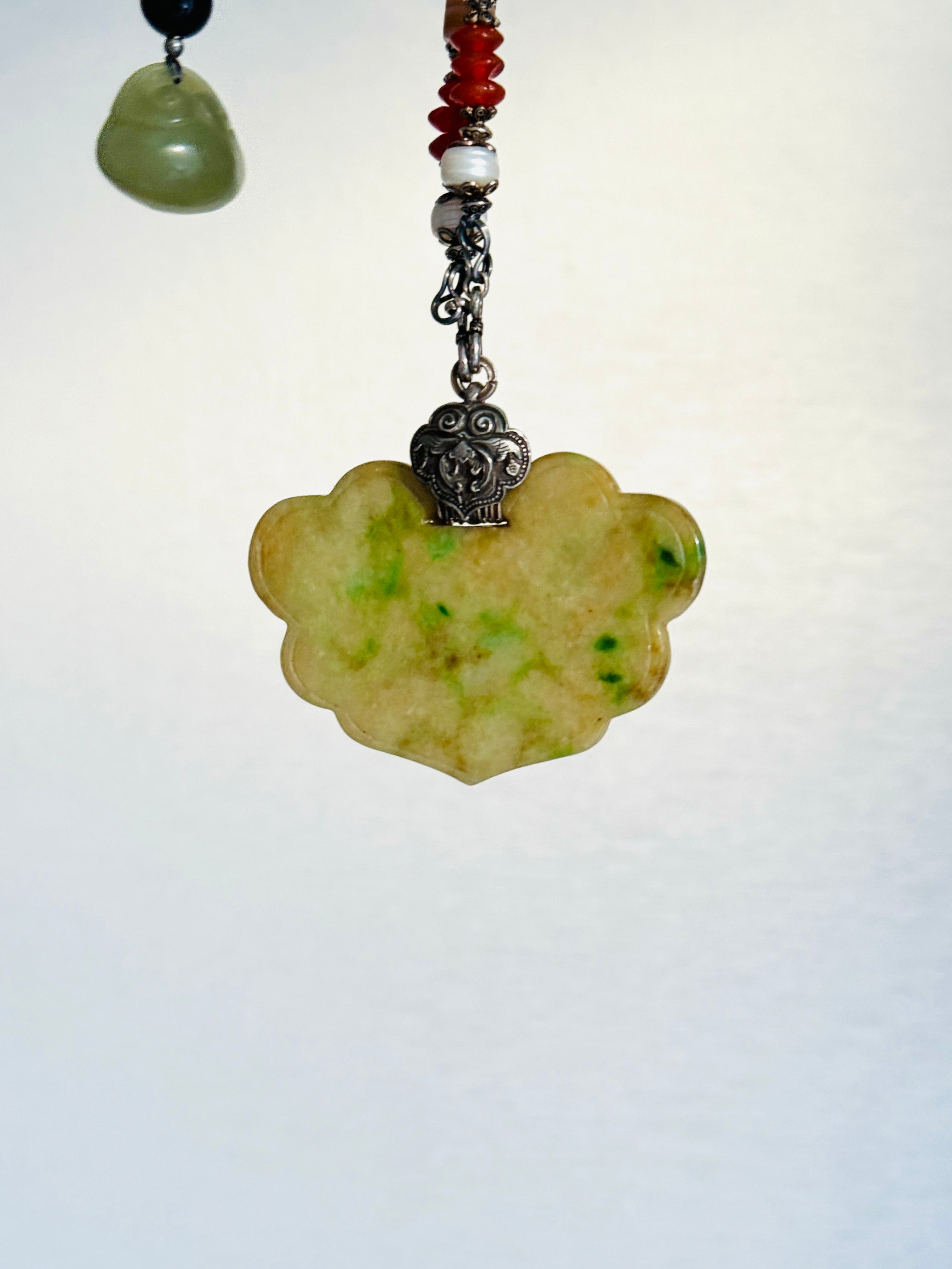 Queen of Green Spades ·  Yellow & Green Jade Necklace | Auspicious Chinese Jade Pendant | One-of-a-kind