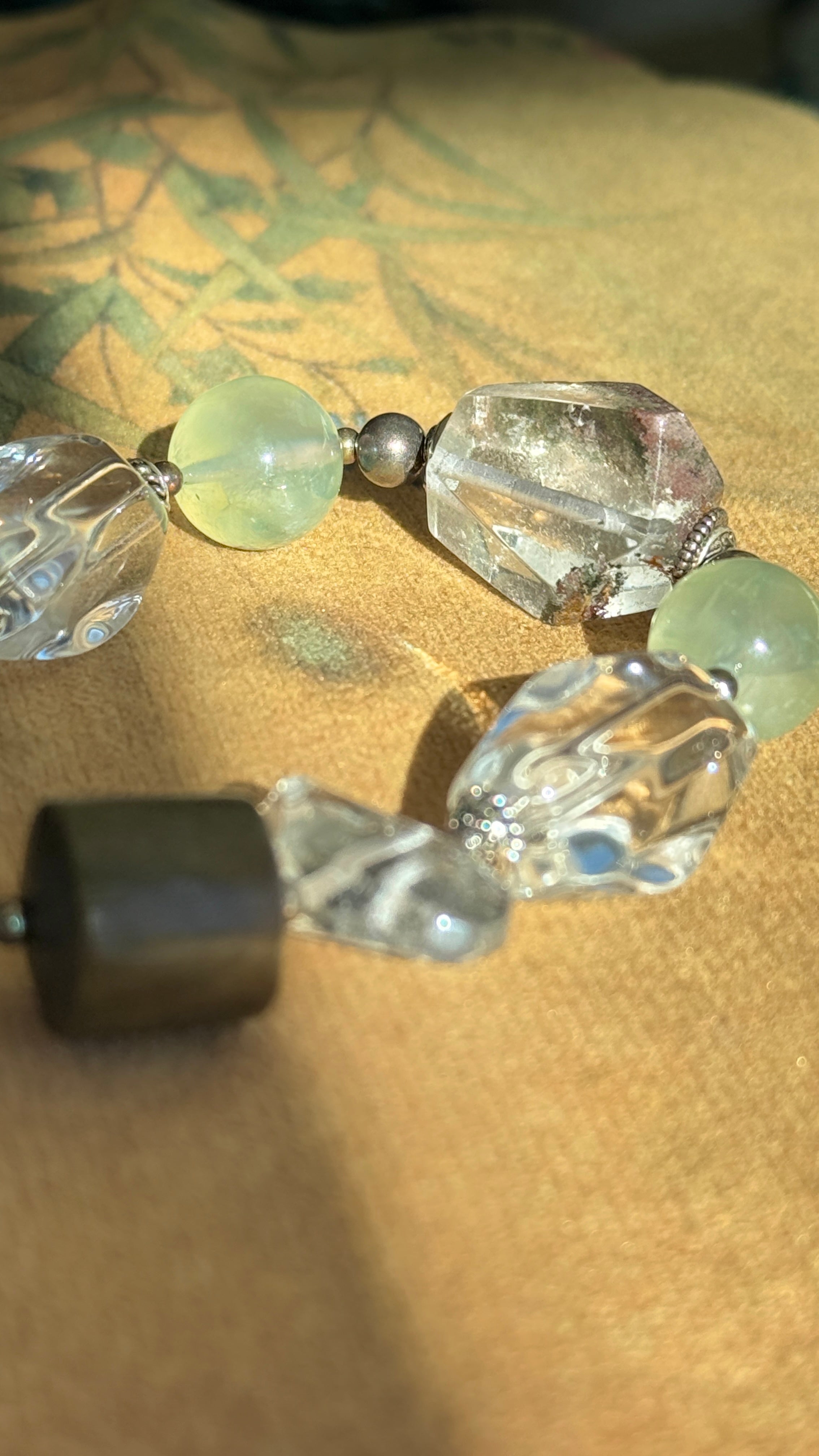 Clearflow· Handcrafted Green Phantom Quartz Necklace | Prehnite • White Quartz • Sandalwood • 925 Silver | One-of-a-kind