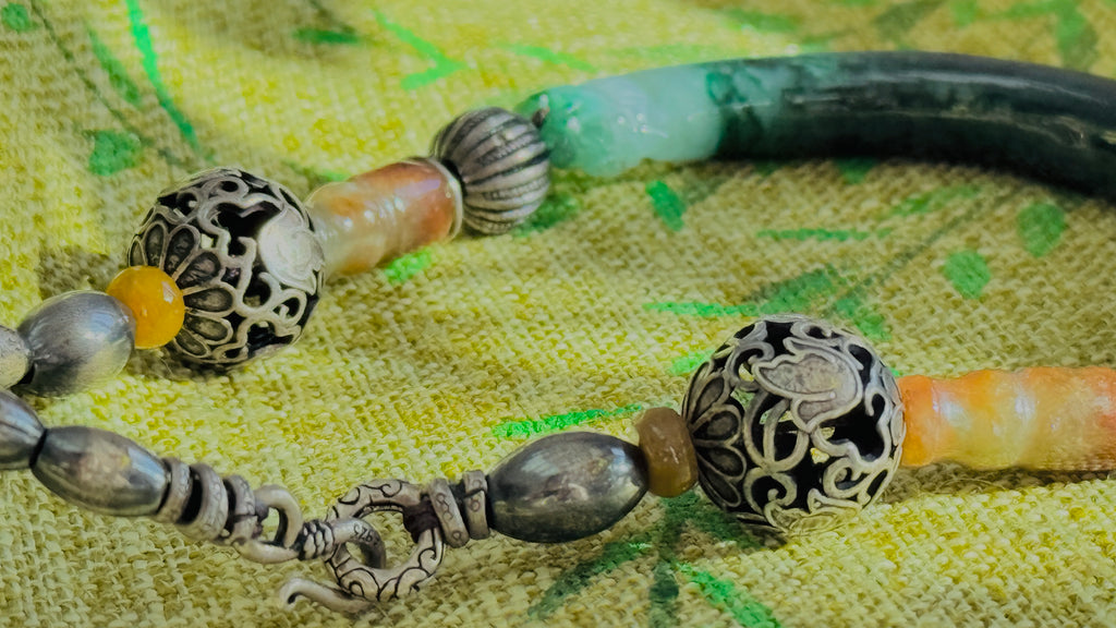 Interval · Antique Jade Arc Necklace | Hand-Carved Green Jade • Aged Silver| One-of-a-kind