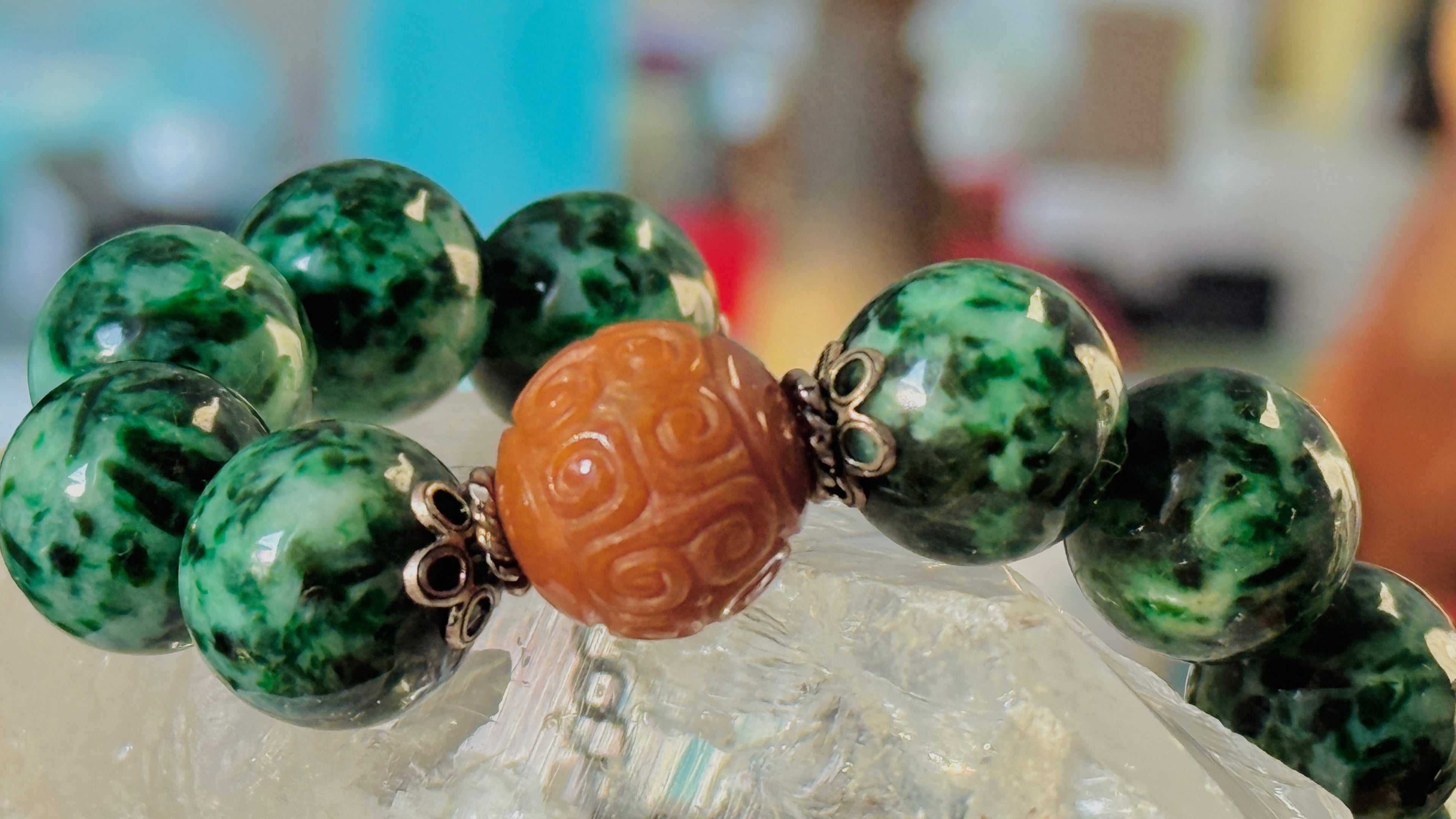 Endless Summer · Jade Bracelet | Dark Green Jadeite & Red Jade | “Endless Green, Radiant Red” | One-of-a-kind