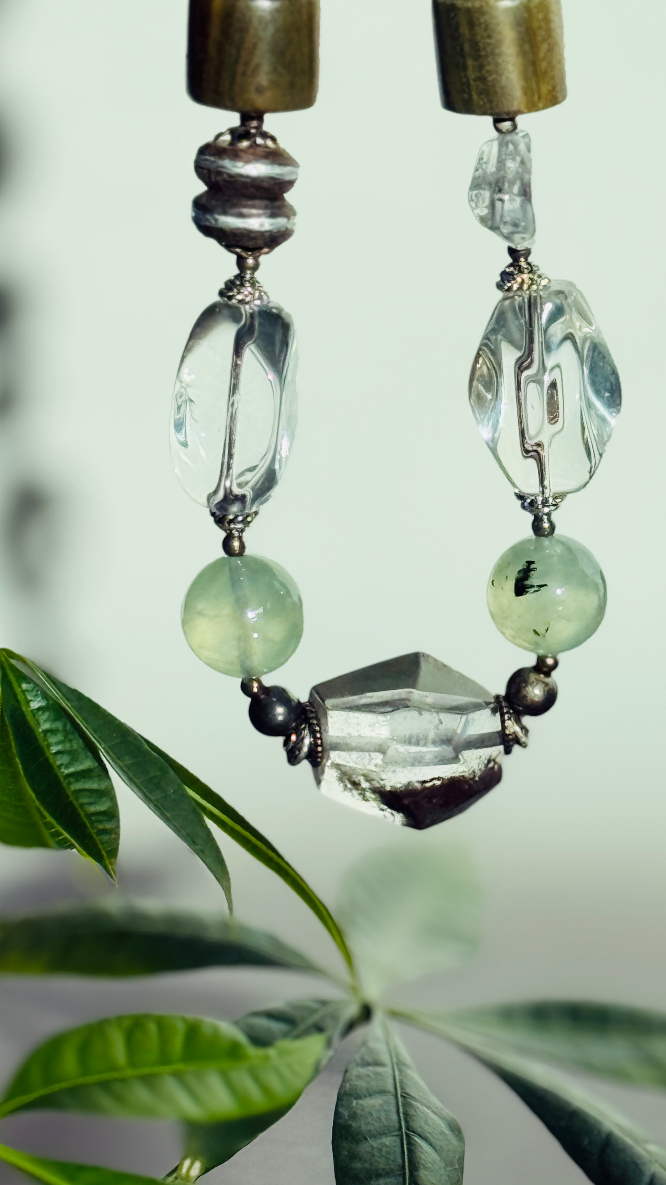 Clearflow· Handcrafted Green Phantom Quartz Necklace | Prehnite • White Quartz • Sandalwood • 925 Silver | One-of-a-kind