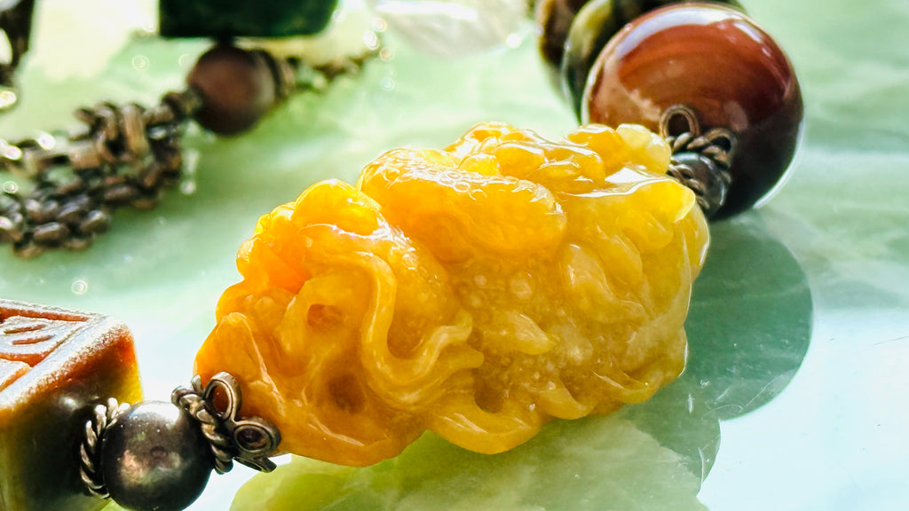 Ascendance · Emperial Yellow Dragon Jade Bracelet | Hand-Carved| Amber • 925 Silver | One-of-a-kind
