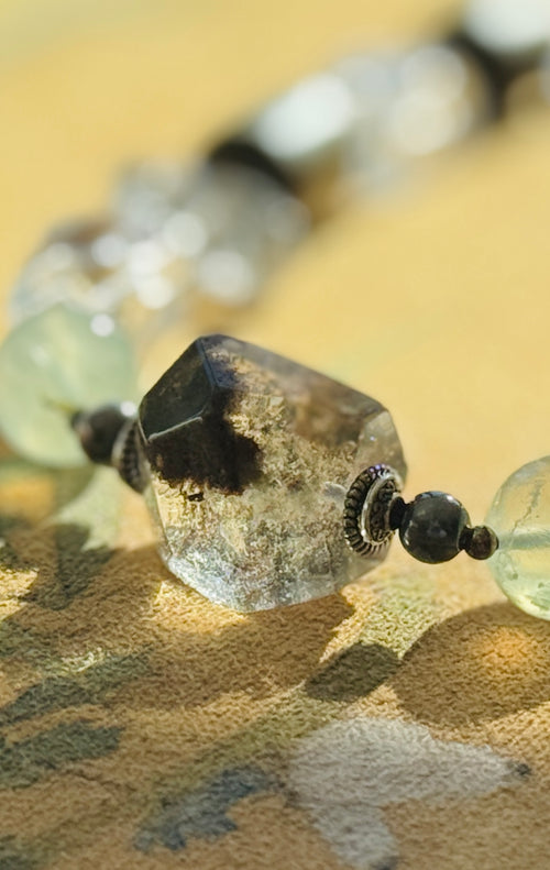 Clearflow· Handcrafted Green Phantom Quartz Necklace | Prehnite • White Quartz • Sandalwood • 925 Silver | One-of-a-kind