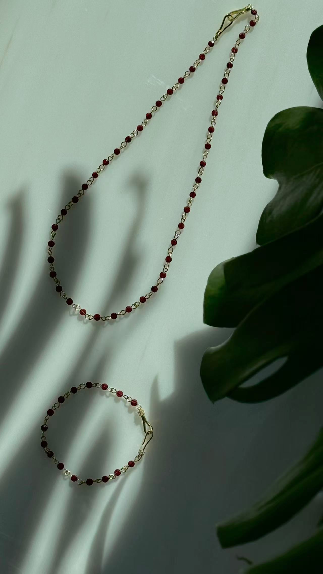 Rouge Lien · Garnet Stone Bracelet + Necklace Set